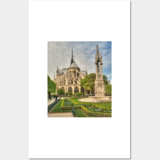 Notre Dame with Garden & Fountain Posters and Art